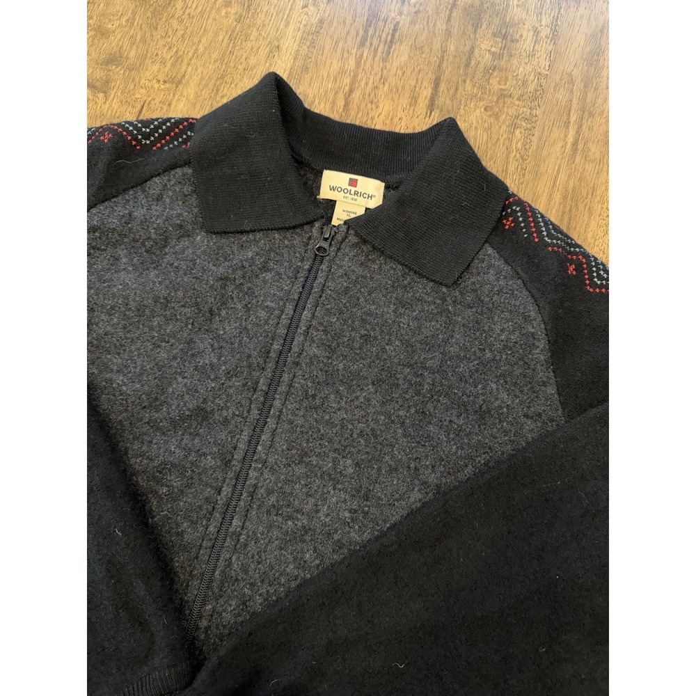 Woolrich Women's XL Full Zip Wool Cardigan Sweater Onyx Heather Gray
